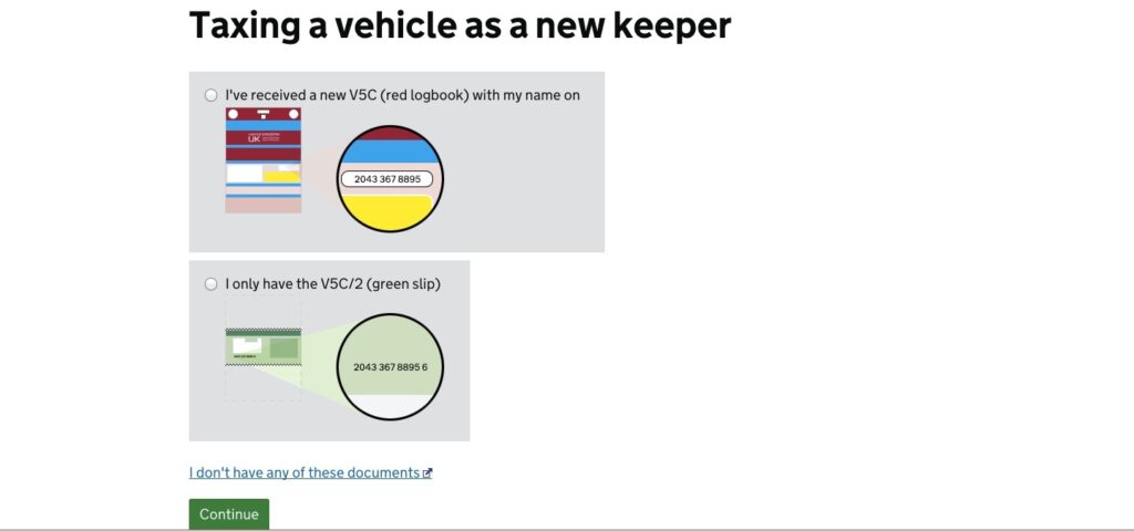 vehicle registration document and new keeper supplement with document reference number highlighted