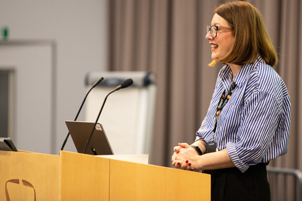 Emily Bollom speaking at the Ada Lovelace day event.